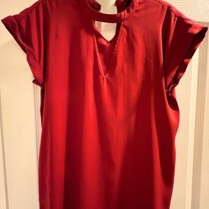 Express key hole, faux choker red blouse
